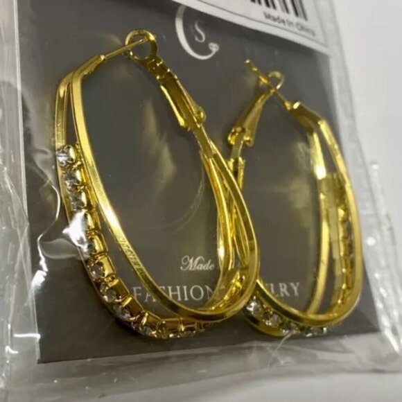 CS Fashion Earrings U Shape Multi Layer Hoop Design Golden Yellow with Gemstones - Picture 5 of 11